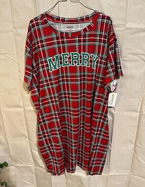 Joyspun Dreamy Soft Sleepshirt 2X-3X Plus Red Plaid Merry Logo Christmas NWT